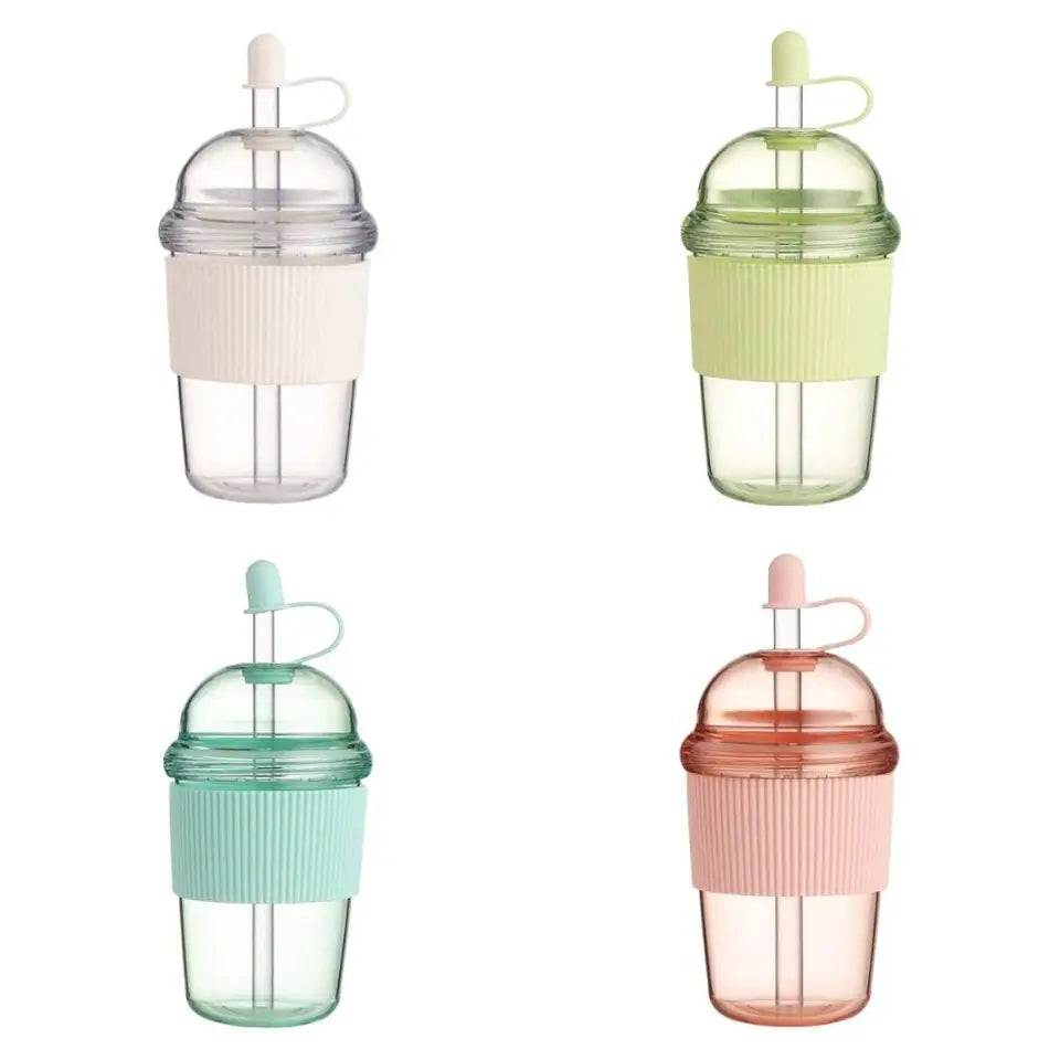 Smoothie Cup with Lid and Straw Clear Tumbler Transparent Silicone Cover Water Bottle 530ML Korean Ins Suction Cup Sport