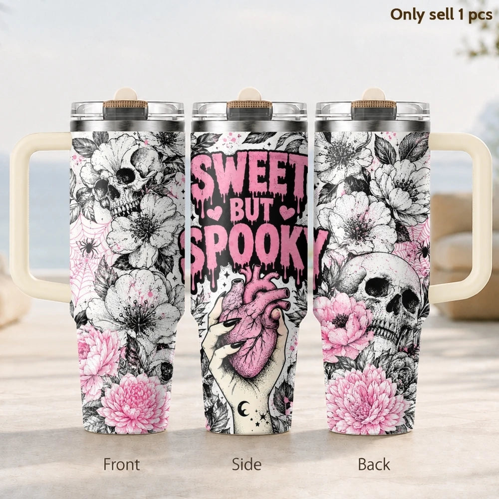 Cool Skull Heart Vacuum Flasks 40oz Vacuum Insulated Travel Mug - Stainless Steel Straw Cup Lid