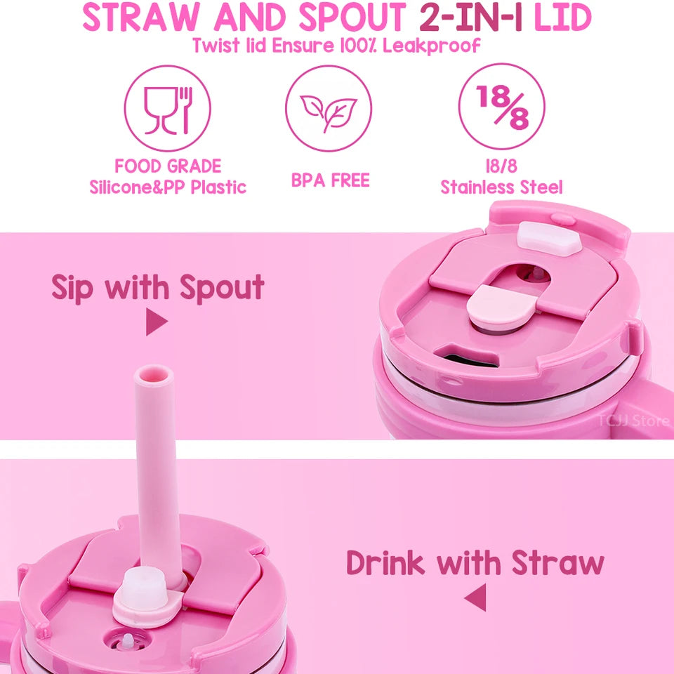 420ML Leak Proof Kids Insulated Tumbler With Straw Stainless Steel Thermos Bottle With Handle Travel Mug For Toddlers BPA Free