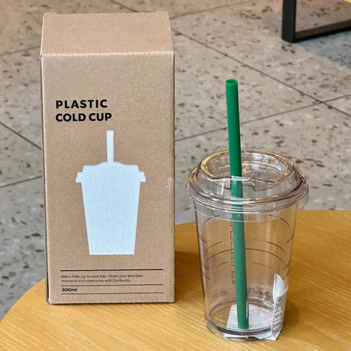 300/889ML Minimalist Style Series Limited Edition Classic Goddess Couple Transparent Plastic Straw Cup Cold Water Cup