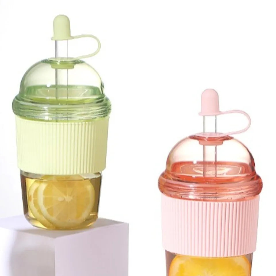 Smoothie Cup with Lid and Straw Clear Tumbler Transparent Silicone Cover Water Bottle 530ML Korean Ins Suction Cup Sport