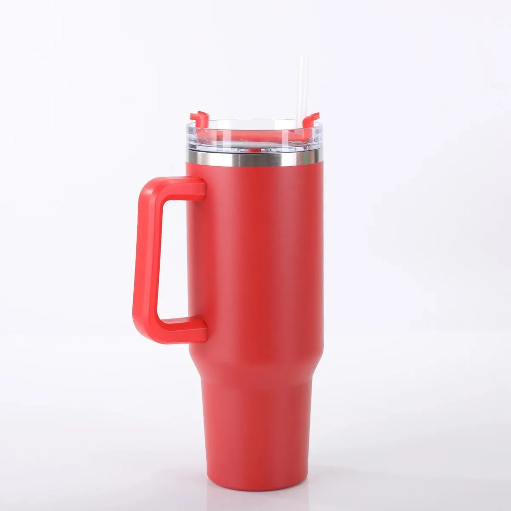 1Pc Insulated Reusable Double Wall Tumbler with Handle and Straw Lid, Stainless Steel Water Bottle, Travel Mug, 40 OZ