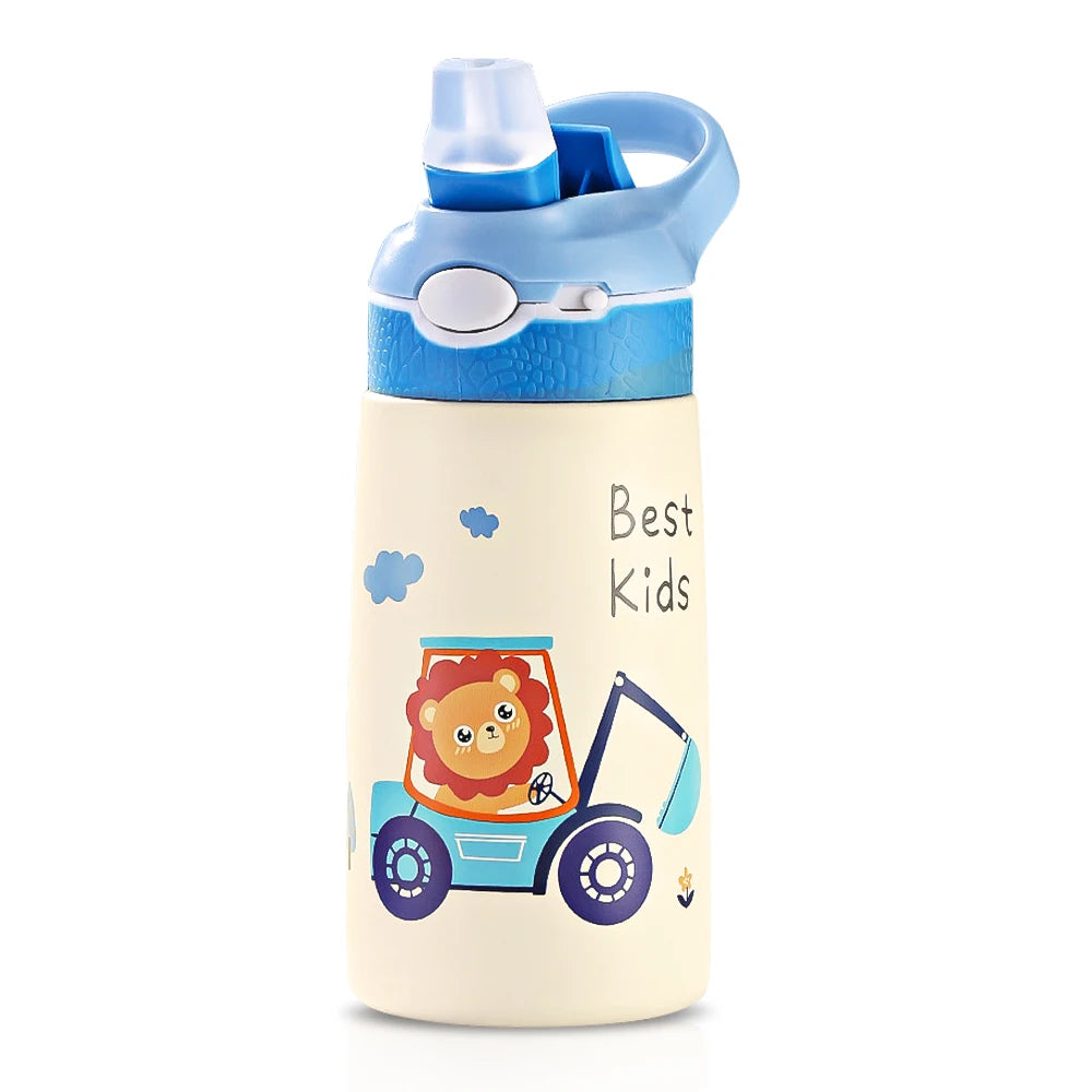 400ml Stainless Steel Thermal Water Bottle For Children Cute Cartoon Thermos Mug With Straw Leak-Proof Insulated Cup Drinkware