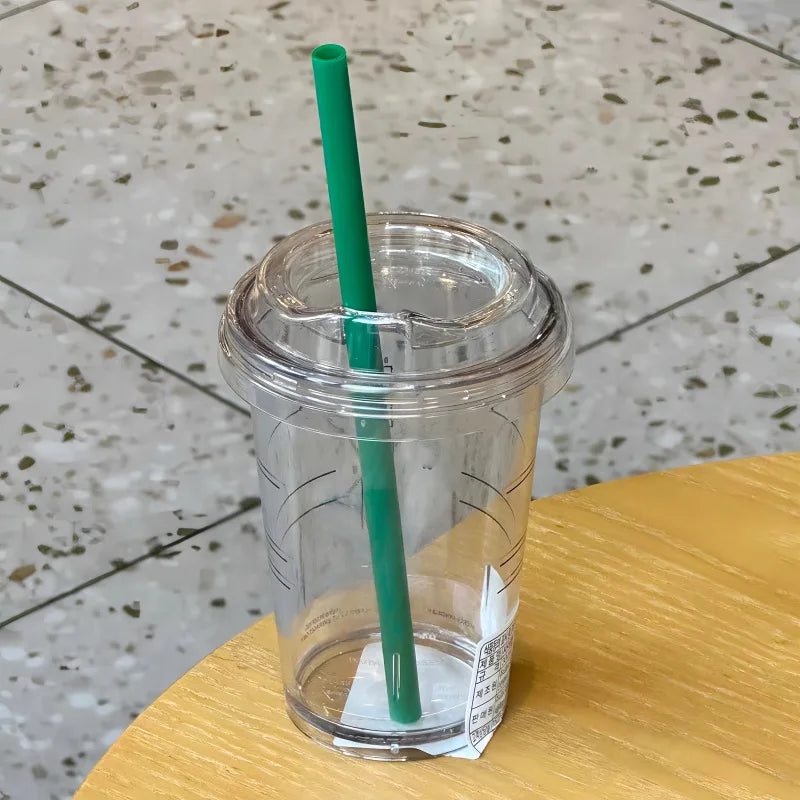 300/889ML Minimalist Style Series Limited Edition Classic Goddess Couple Transparent Plastic Straw Cup Cold Water Cup