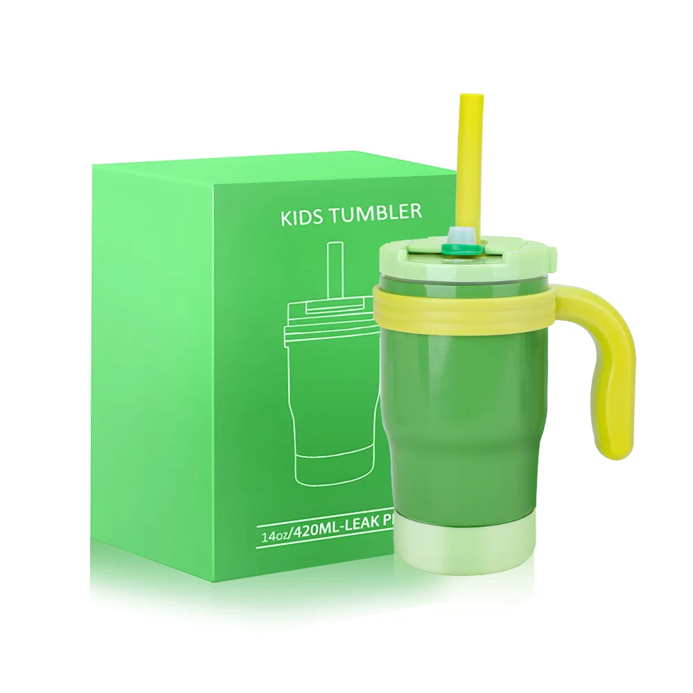 420ML Leak Proof Kids Insulated Tumbler With Straw Stainless Steel Thermos Bottle With Handle Travel Mug For Toddlers BPA Free