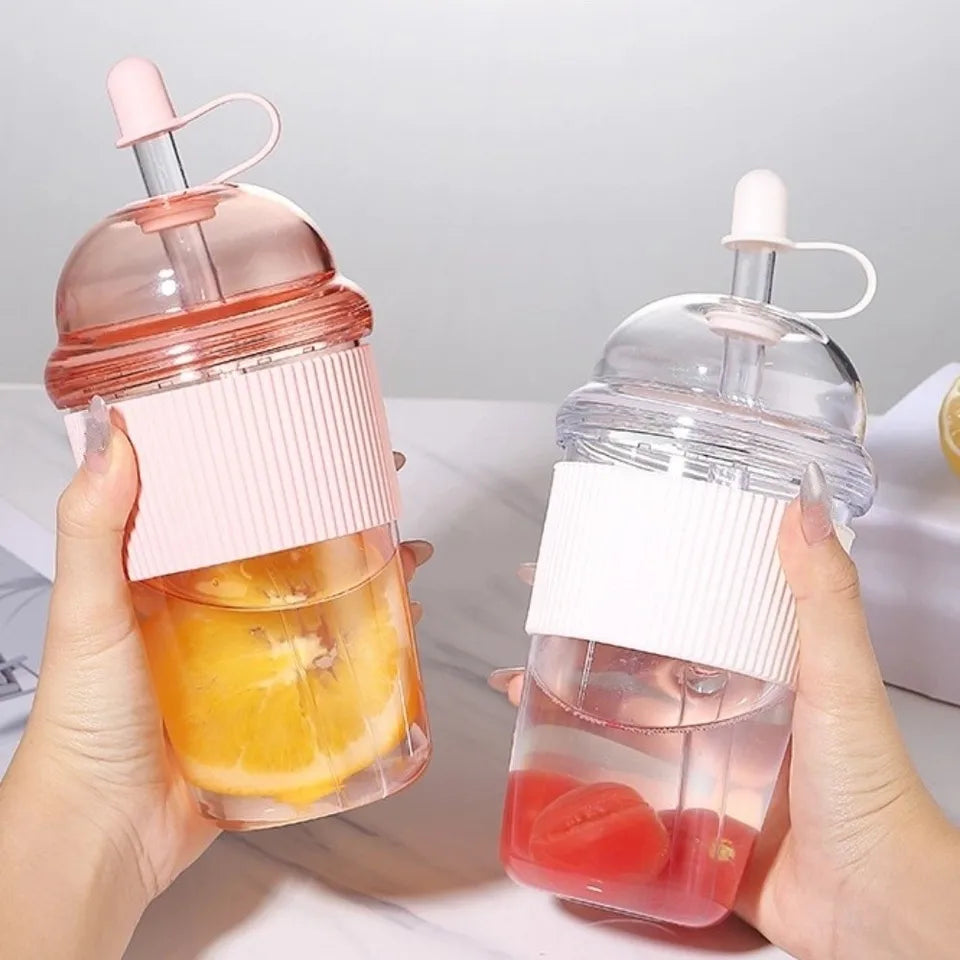 Smoothie Cup with Lid and Straw Clear Tumbler Transparent Silicone Cover Water Bottle 530ML Korean Ins Suction Cup Sport