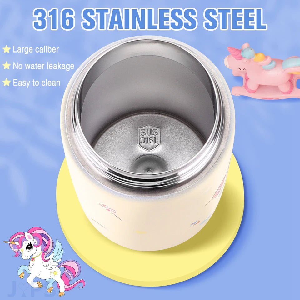 400ml Stainless Steel Thermal Water Bottle For Children Cute Cartoon Thermos Mug With Straw Leak-Proof Insulated Cup Drinkware