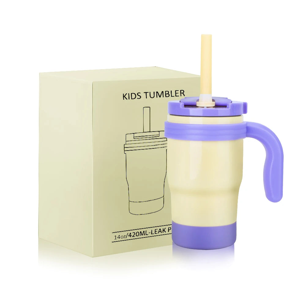 420ML Leak Proof Kids Insulated Tumbler With Straw Stainless Steel Thermos Bottle With Handle Travel Mug For Toddlers BPA Free