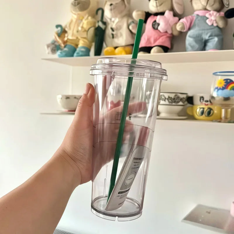 300/889ML Minimalist Style Series Limited Edition Classic Goddess Couple Transparent Plastic Straw Cup Cold Water Cup