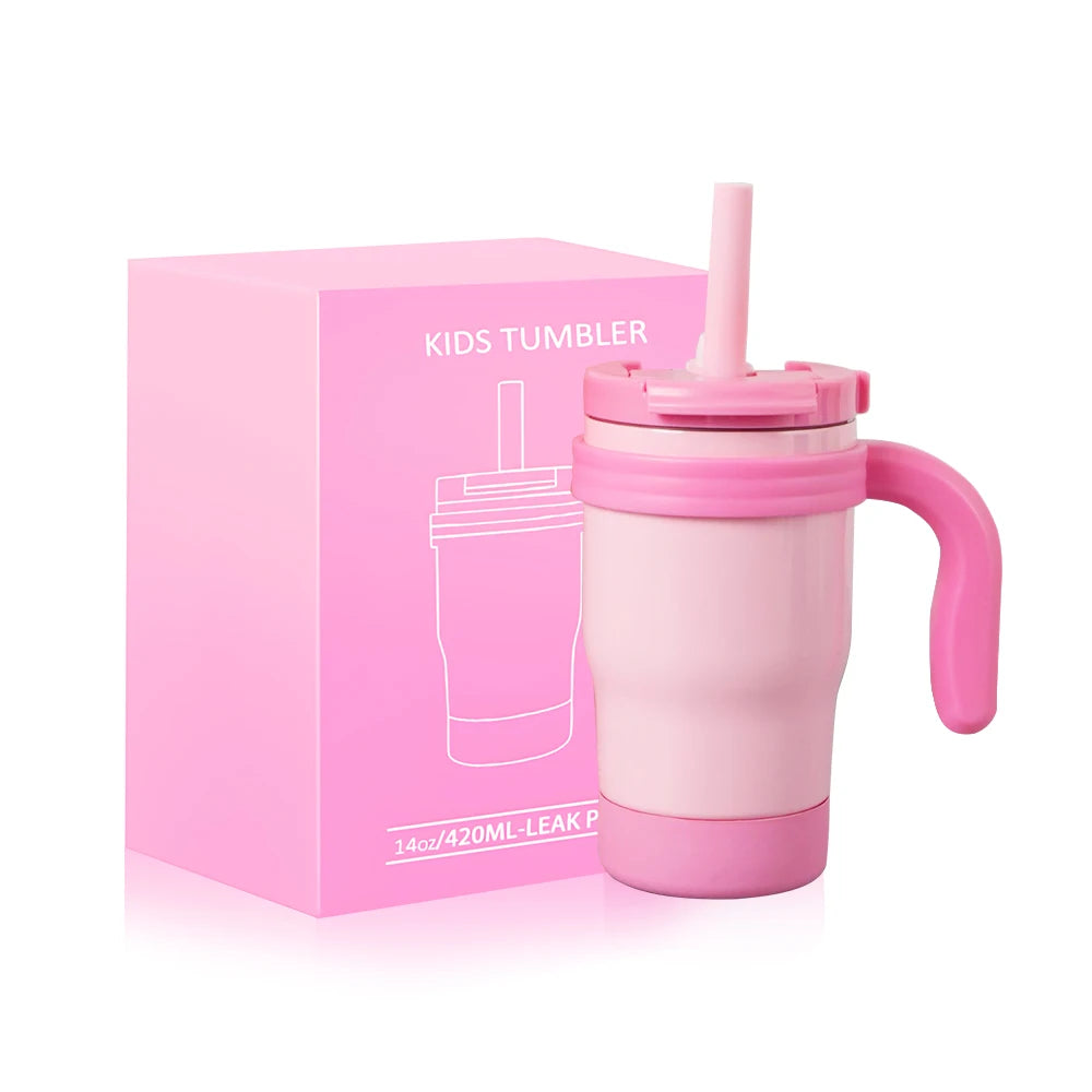 420ML Leak Proof Kids Insulated Tumbler With Straw Stainless Steel Thermos Bottle With Handle Travel Mug For Toddlers BPA Free
