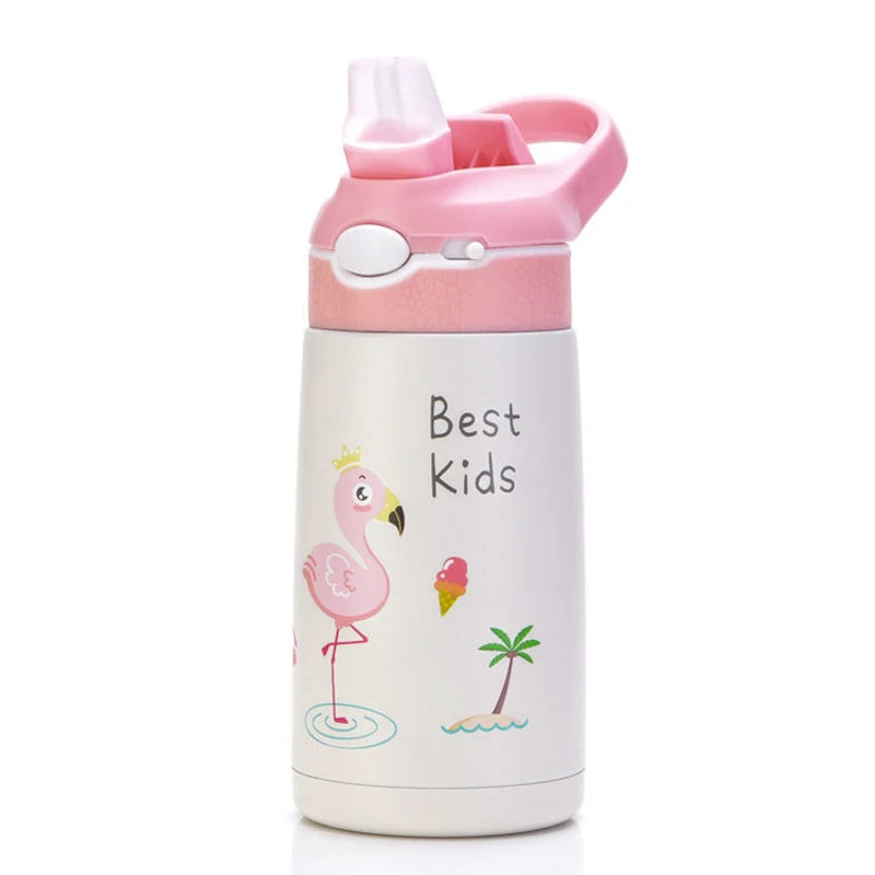 400ml Stainless Steel Thermal Water Bottle For Children Cute Cartoon Thermos Mug With Straw Leak-Proof Insulated Cup Drinkware
