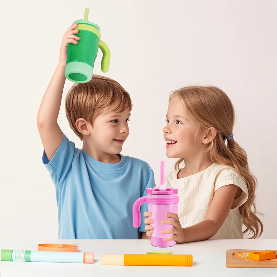 420ML Leak Proof Kids Insulated Tumbler With Straw Stainless Steel Thermos Bottle With Handle Travel Mug For Toddlers BPA Free