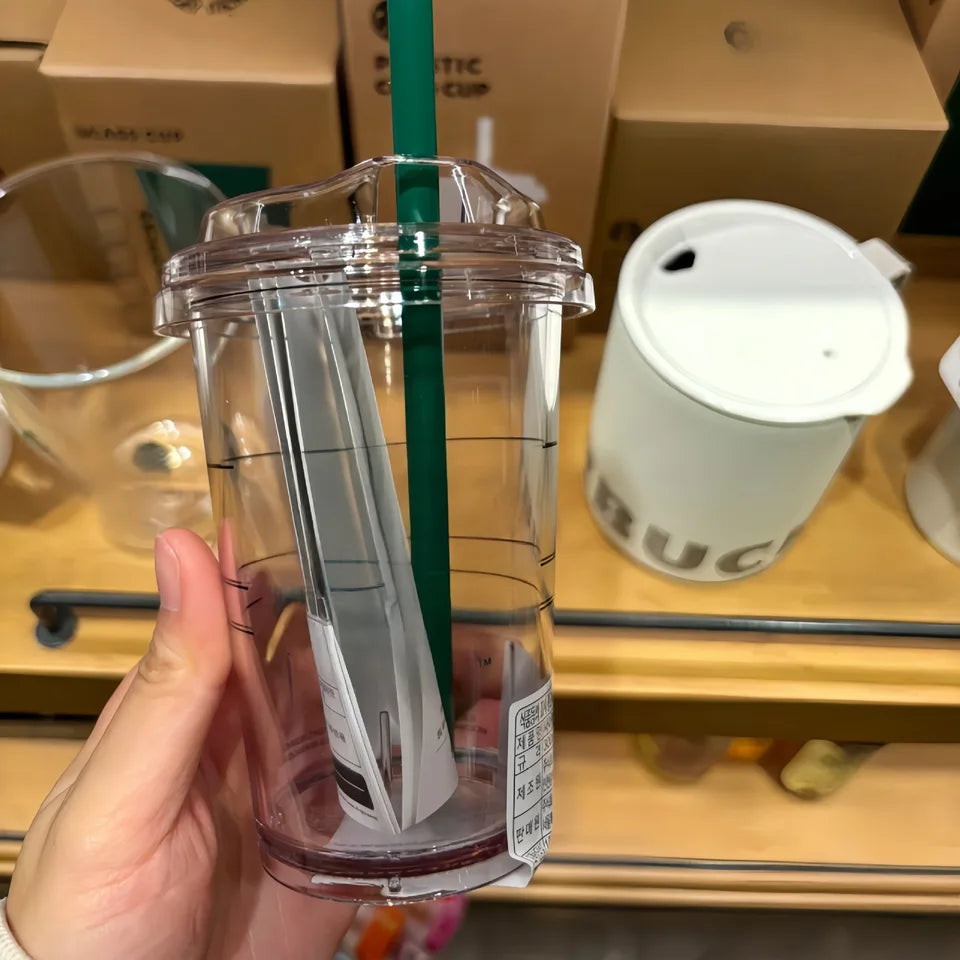 300/889ML Minimalist Style Series Limited Edition Classic Goddess Couple Transparent Plastic Straw Cup Cold Water Cup