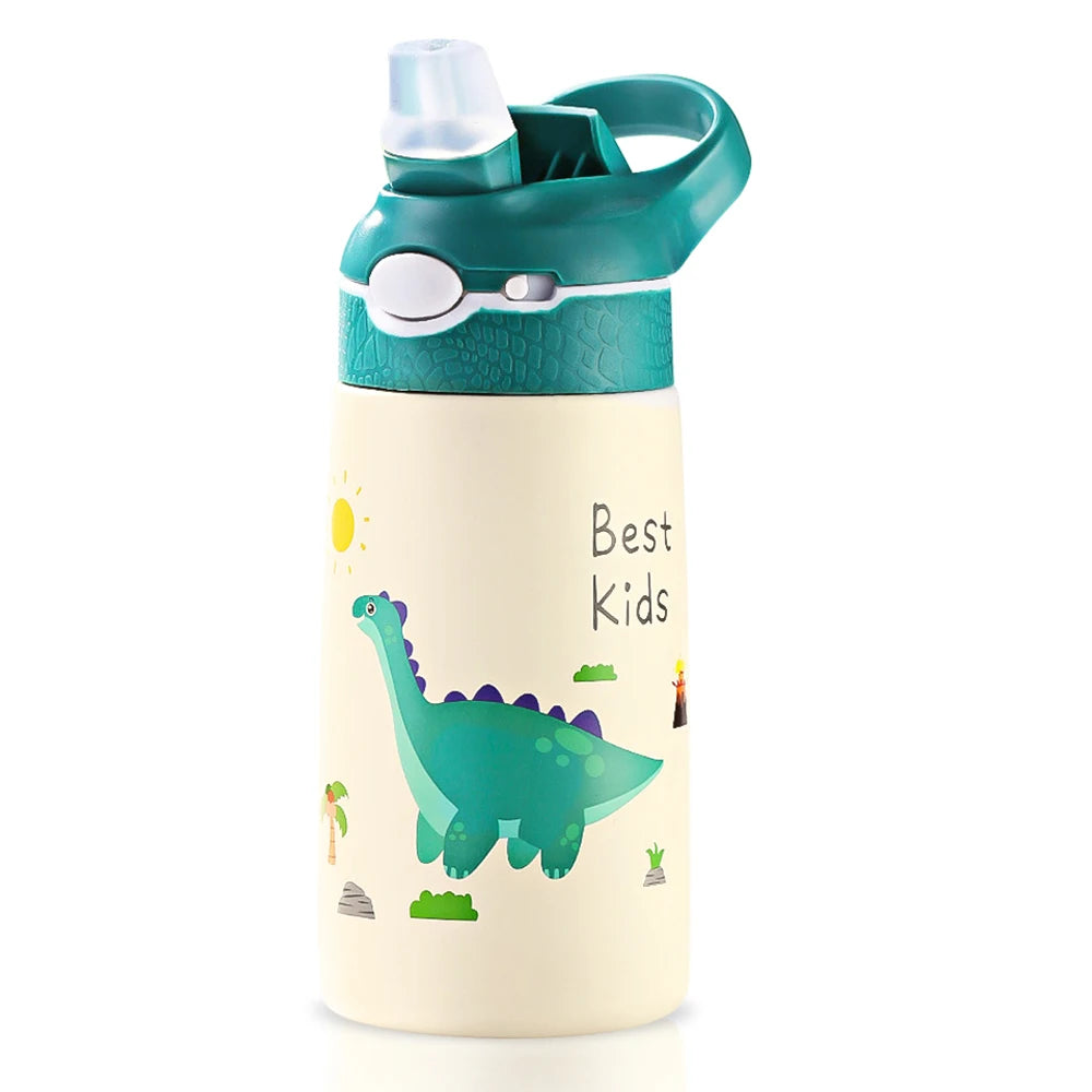400ml Stainless Steel Thermal Water Bottle For Children Cute Cartoon Thermos Mug With Straw Leak-Proof Insulated Cup Drinkware