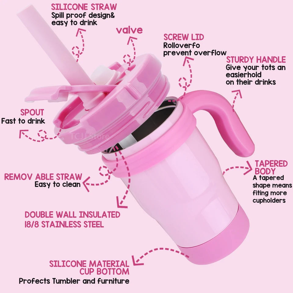 420ML Leak Proof Kids Insulated Tumbler With Straw Stainless Steel Thermos Bottle With Handle Travel Mug For Toddlers BPA Free