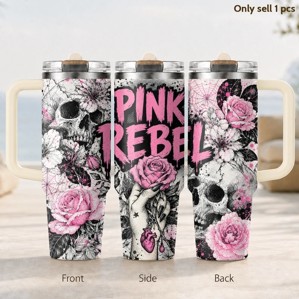 Cool Skull Heart Vacuum Flasks 40oz Vacuum Insulated Travel Mug - Stainless Steel Straw Cup Lid