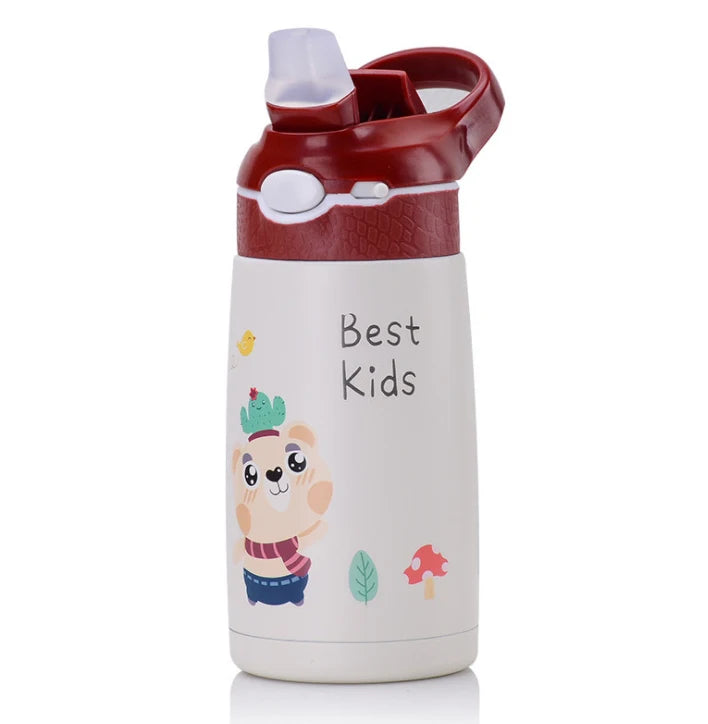 400ml Stainless Steel Thermal Water Bottle For Children Cute Cartoon Thermos Mug With Straw Leak-Proof Insulated Cup Drinkware