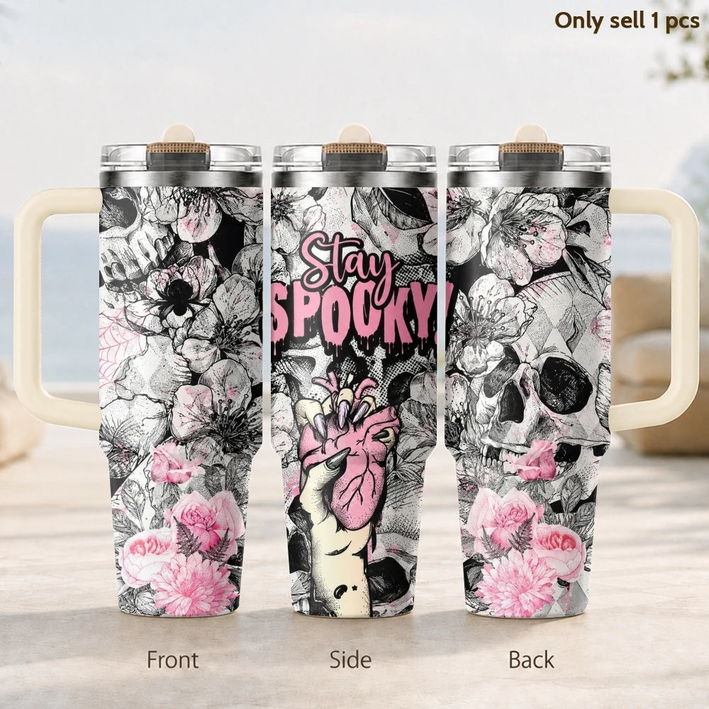Cool Skull Heart Vacuum Flasks 40oz Vacuum Insulated Travel Mug - Stainless Steel Straw Cup Lid