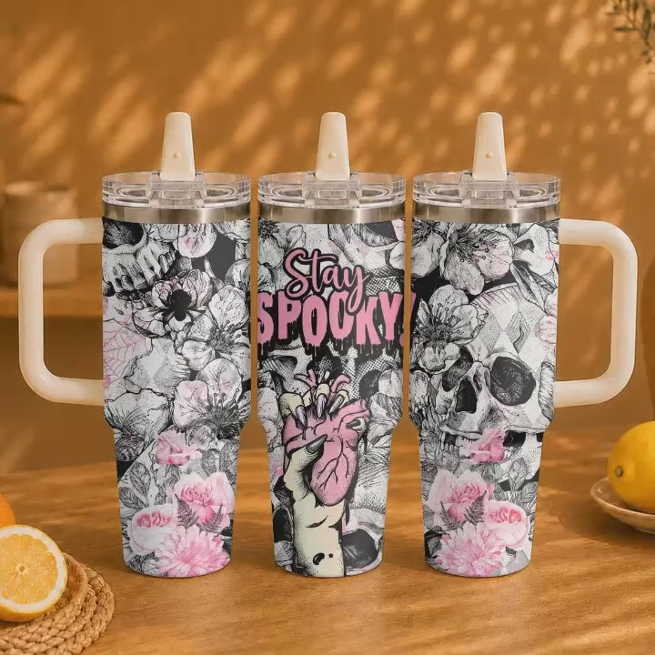 Cool Skull Heart Vacuum Flasks 40oz Vacuum Insulated Travel Mug - Stainless Steel Straw Cup Lid