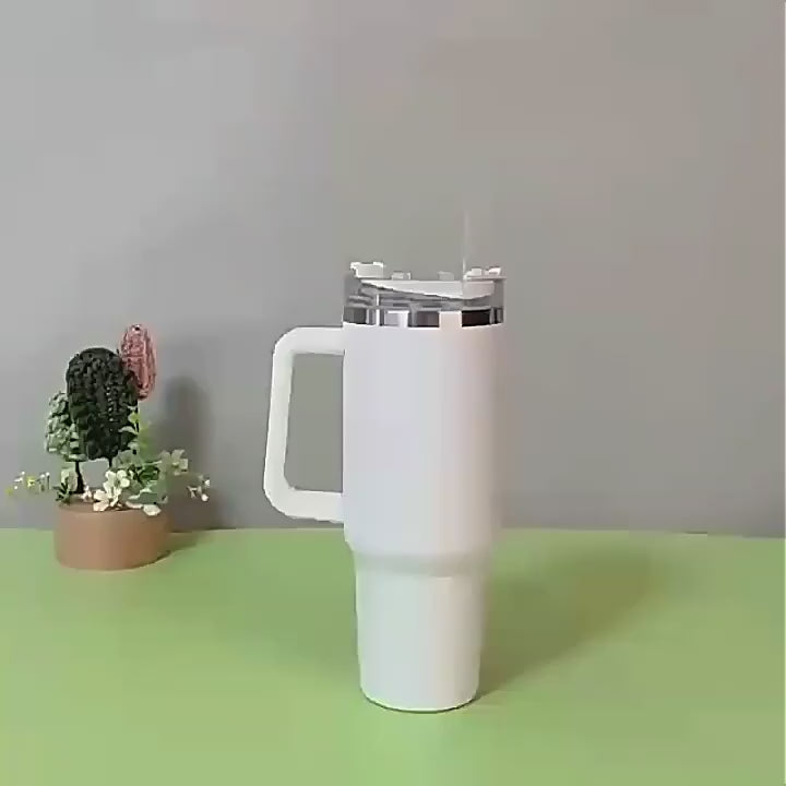 1Pc Insulated Reusable Double Wall Tumbler with Handle and Straw Lid, Stainless Steel Water Bottle, Travel Mug, 40 OZ